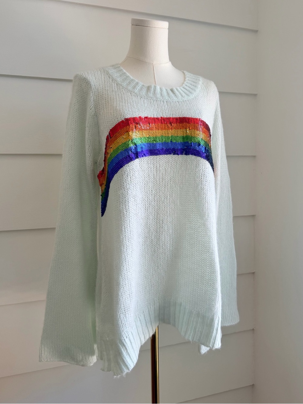 Wildfox Couture White Label Sequin Rainbow Oversized Lennon Sweater